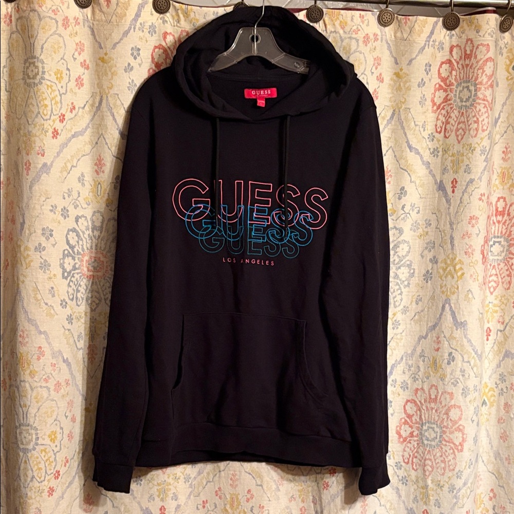 GUESS Black Hoodie with Multicolor Logo